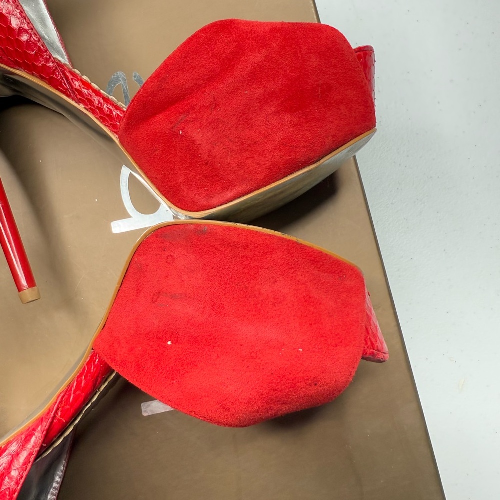 Bebe Red Peep Toe Heels - Picture 11 of 14